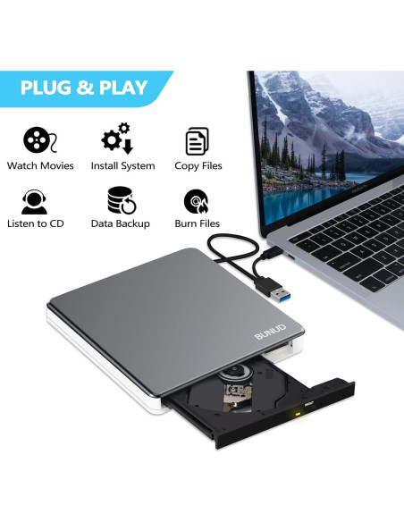 Unidad DVD Externa BUNUD USB-C 5 en 1 para Mac y PC