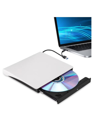 Unidad Externa de CD/DVD Hcsunfly USB 3.0 Tipo C Blanca