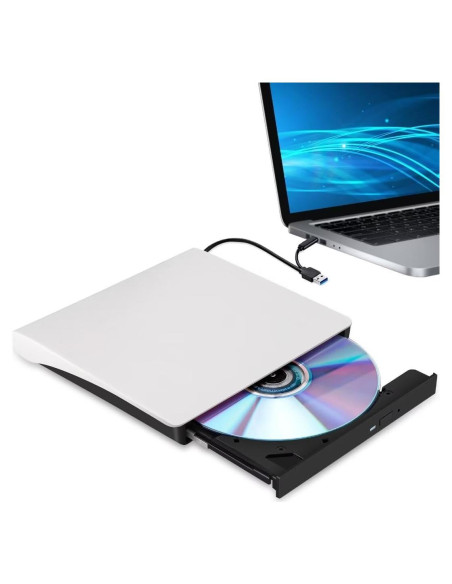 Unidad Externa de CD/DVD Hcsunfly USB 3.0 Tipo C Blanca