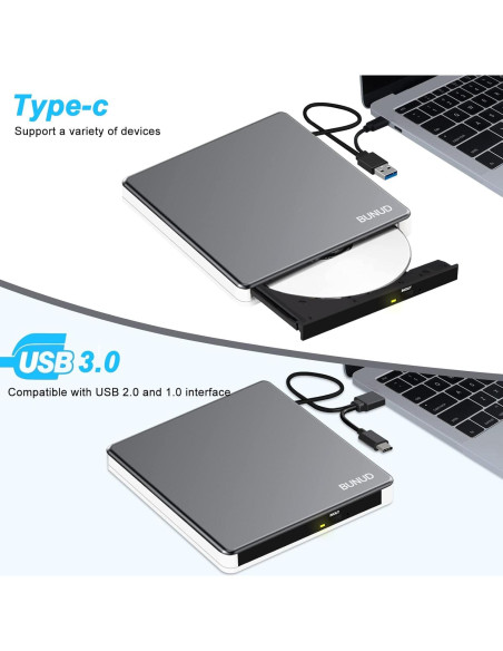 Unidad DVD Externa BUNUD USB-C 5 en 1 para Mac y PC