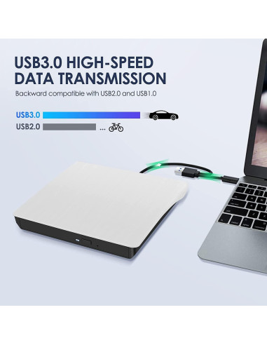 Unidad Externa de CD/DVD Hcsunfly USB 3.0 Tipo C Blanca