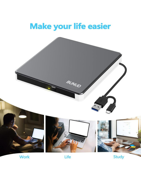 Unidad DVD Externa BUNUD USB-C 5 en 1 para Mac y PC