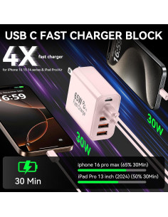Cargador USB C 65W GaN 6 Puertos Rápido Shenzhen Rosa 2