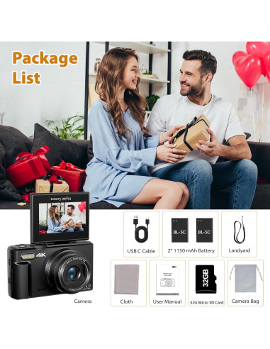 Cámara Digital Maenlans 4K 64MP Compacta con Zoom 18X