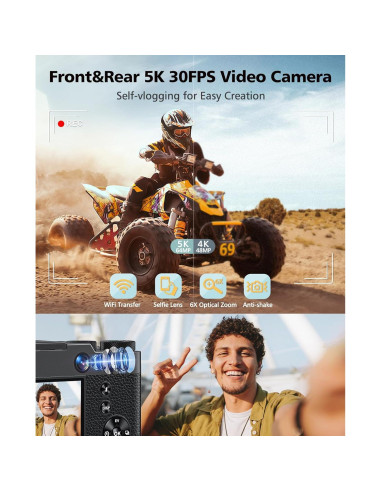 Cámara Digital ToAuite DC205X 5K 30FPS 64MP Zoom 6X