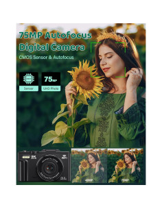 Cámara Digital 5K Pedtail 75MP Autofoco 18X WiFi 3" 2