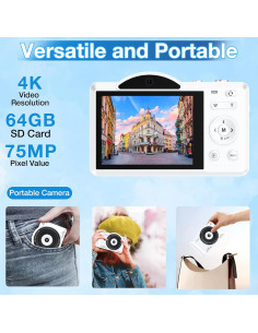 Cámara Digital Luluckck Cary-white S100 75MP 4K WiFi 64GB 2