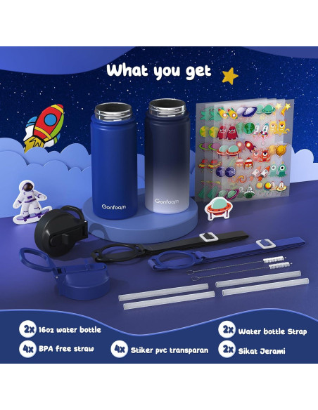 Botella de Agua Gonfoam para Niños 500ml con Pajilla y Stickers