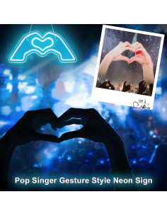 Cartel de Neón LED Manos en Corazón Toytoto Azul 40x20cm 2