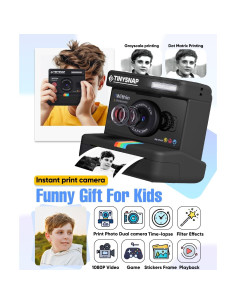 Cámara Instantánea para Niños Eveedo 2.4" Negra - Regalo Creativo 2