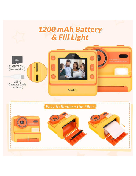 Cámara Instantánea Mafiti D101 para Niños 48MP 1080P Naranja
