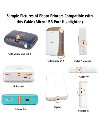 Cable de carga USB Ienza para impresoras de fotos portátiles