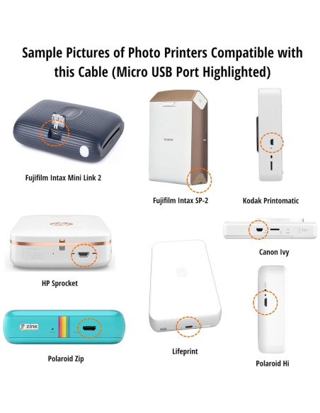 Cable de carga USB Ienza para impresoras de fotos portátiles Cable de carga USB Ienza para impresoras de fotos portátiles