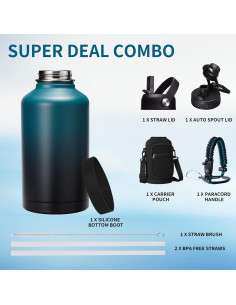 Botella de Agua Aislada VICKNIY 1.89L con Asa y Accesorios 2