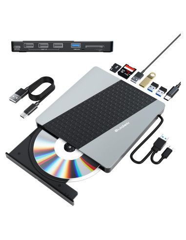 Unidad CD/DVD Externa SUIDEK USB 3.0 8 en 1 para Laptop