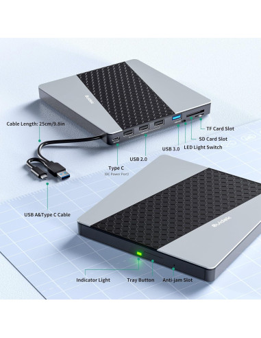 Unidad CD/DVD Externa SUIDEK USB 3.0 8 en 1 para Laptop