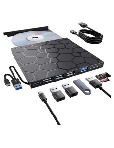 Unidad Externa de CD/DVD VAIYI 8 en 1 USB 3.0 Compatible Mac/Windows