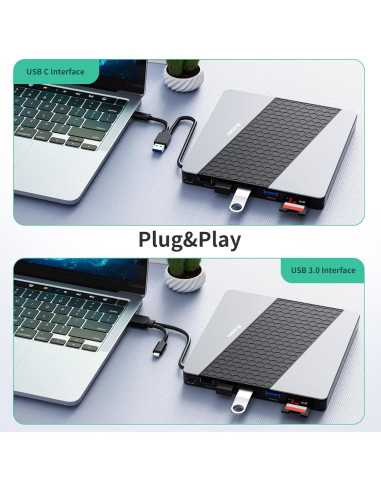 Unidad CD/DVD Externa SUIDEK USB 3.0 8 en 1 para Laptop