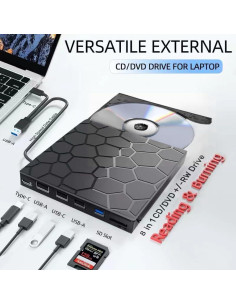 Unidad Externa de CD/DVD VAIYI 8 en 1 USB 3.0 Compatible Mac/Windows 2