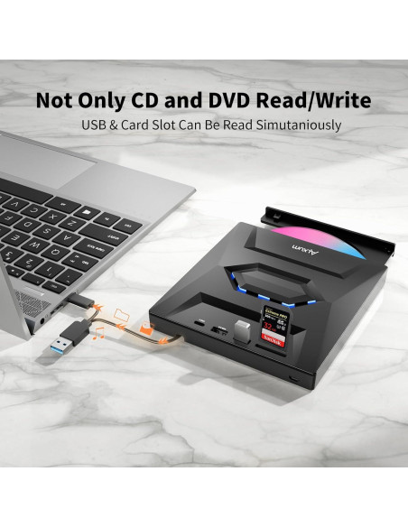 Unidad Externa de CD/DVD Alxum USB 3.0 Portátil 8X Negra