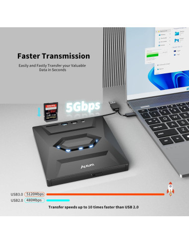 Unidad Externa de CD/DVD Alxum USB 3.0 Portátil 8X Negra