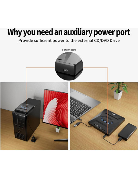 Unidad Externa de CD/DVD Alxum USB 3.0 Portátil 8X Negra