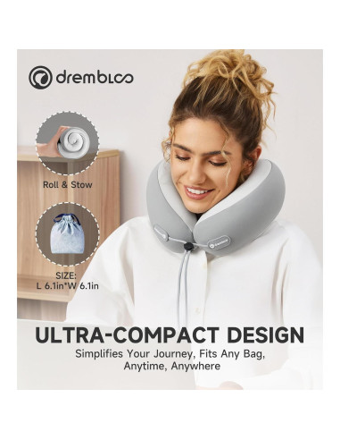 Almohada de viaje Drembloo ergonómica viscoelástica gris