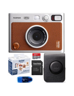 Cámara Instantánea Híbrida Fujifilm INSTAX Mini EVO Marrón + Película 60 Exposiciones + Tarjeta 128GB