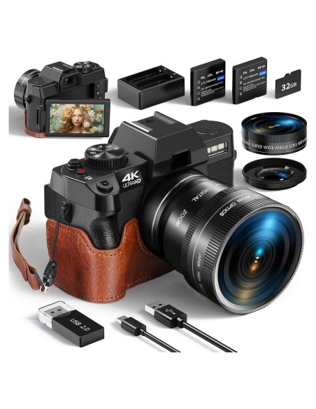 Cámara Digital 4K Monitech S100 48MP con Pantalla 180