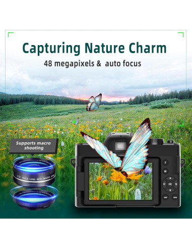 Cámara Digital 4K Monitech S100 48MP con Pantalla 180