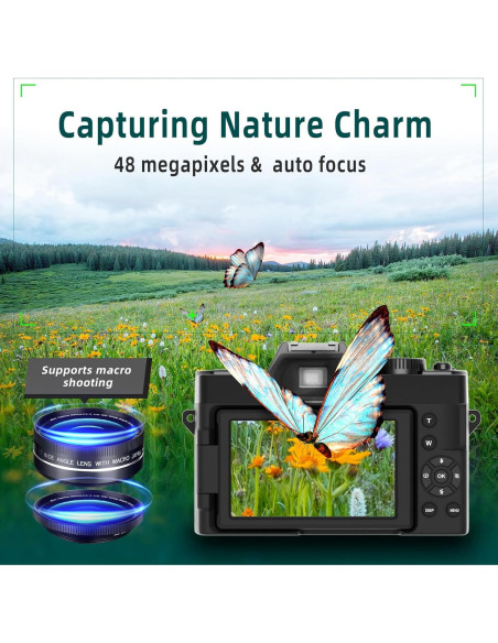 Cámara Digital 4K Monitech S100 48MP con Pantalla 180