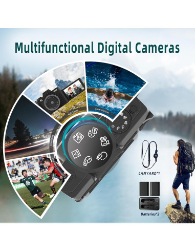 Cámara Digital 4K Monitech S100 48MP con Pantalla 180