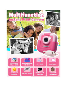 Cámara Instantánea PrizedHome para Niños Rosa 48MP HD 1080P 2