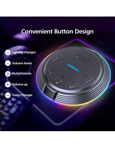 Micrófono USB Gaming LIANGSTAR HK1 con 5 Cambios de Voz y RGB