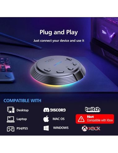 Micrófono USB Gaming LIANGSTAR HK1 con 5 Cambios de Voz y RGB