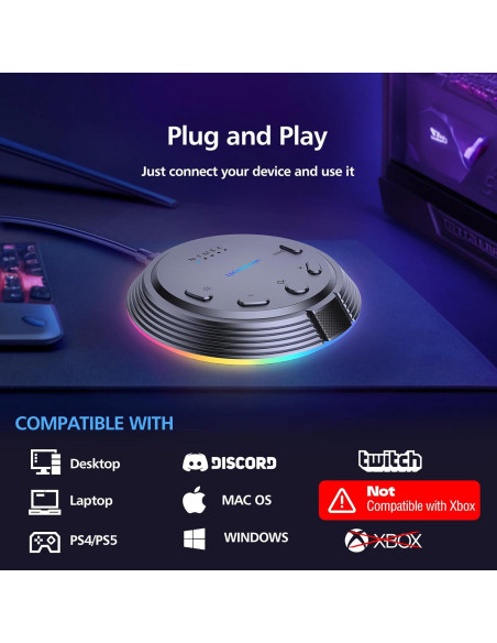 Micrófono USB Gaming LIANGSTAR HK1 con 5 Cambios de Voz y RGB