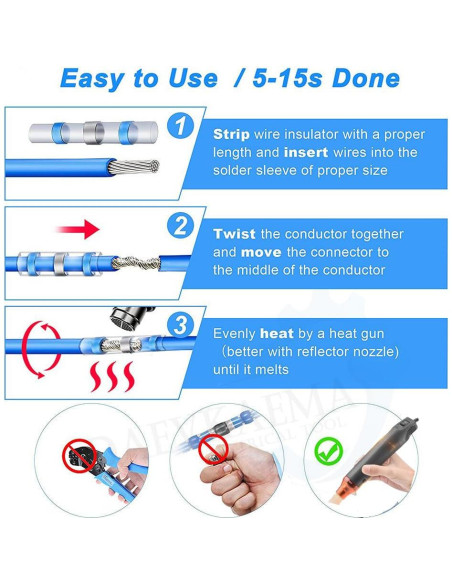 400 Conectores de Cable + Daevkaema + Pistola de Calor