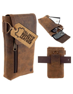 Funda de cuero Moonster para smartphone grande - Marrón