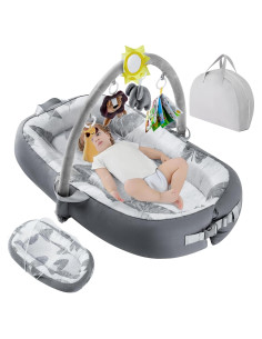 Lounger portátil para bebés 100% algodón gris - Lavable a máquina