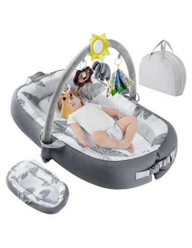 Lounger portátil para bebés 100% algodón gris - Lavable a máquina