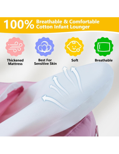 Lounger portátil para bebés 100% algodón gris - Lavable a máquina
