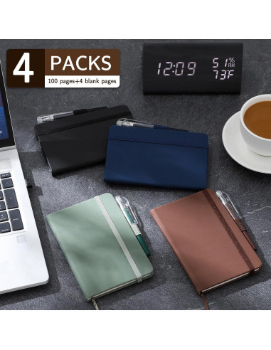 Cuadernos Pequeños NETANY A6 de Cuero - Paquete de 4, 416 Páginas