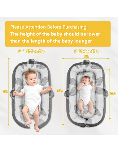 Lounger portátil para bebés 100% algodón gris - Lavable a máquina