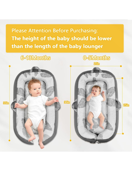 Lounger portátil para bebés 100% algodón gris - Lavable a máquina