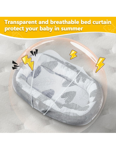 Lounger portátil para bebés 100% algodón gris - Lavable a máquina