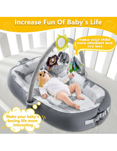 Lounger portátil para bebés 100% algodón gris - Lavable a máquina