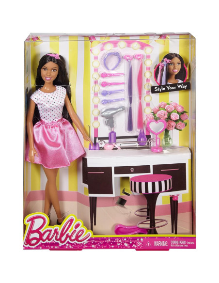 Muñeca Barbie Afroamericana con Accesorios de Peinado