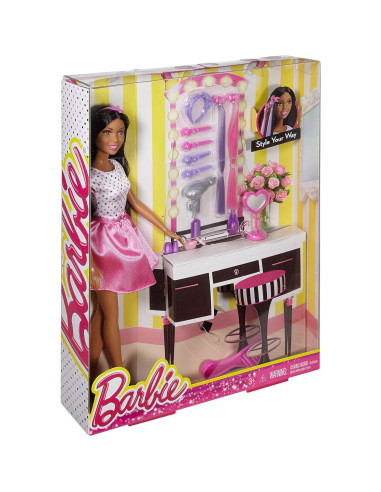 Muñeca Barbie Afroamericana con Accesorios de Peinado