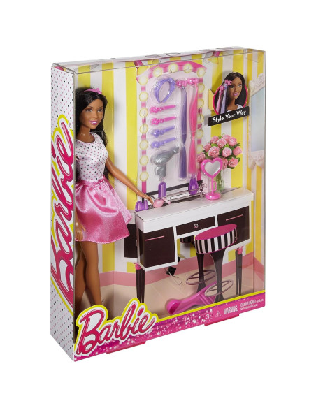 Muñeca Barbie Afroamericana con Accesorios de Peinado