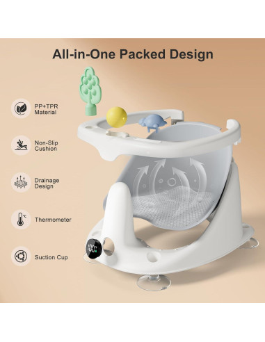 Asiento de Baño para Bebés DZMDIP Gris con Termómetro